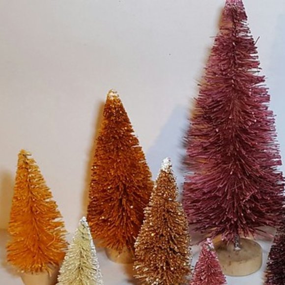 10pc Brown Amber Pumpkin RUSTIC Fall COUNTRY Mini Miniature Sisal Trees - Picture 2 of 4